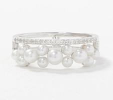 Honora Sterling Silver Cultured Pearl  White Topaz Ring, Size 5