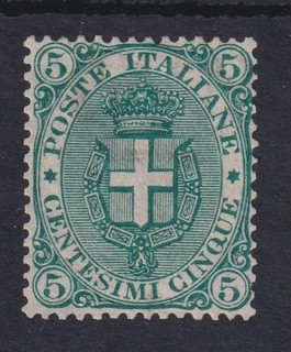 ITALY 1891 Coat of Arms 5c MNH centered certificate cat. $ 2 300 / M654