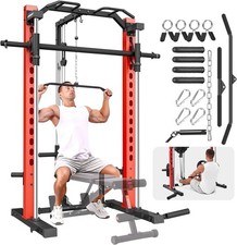 Smith Machine Power Cage Power Rack Squat Rack w/LAT Pulldown, No Weights Bench