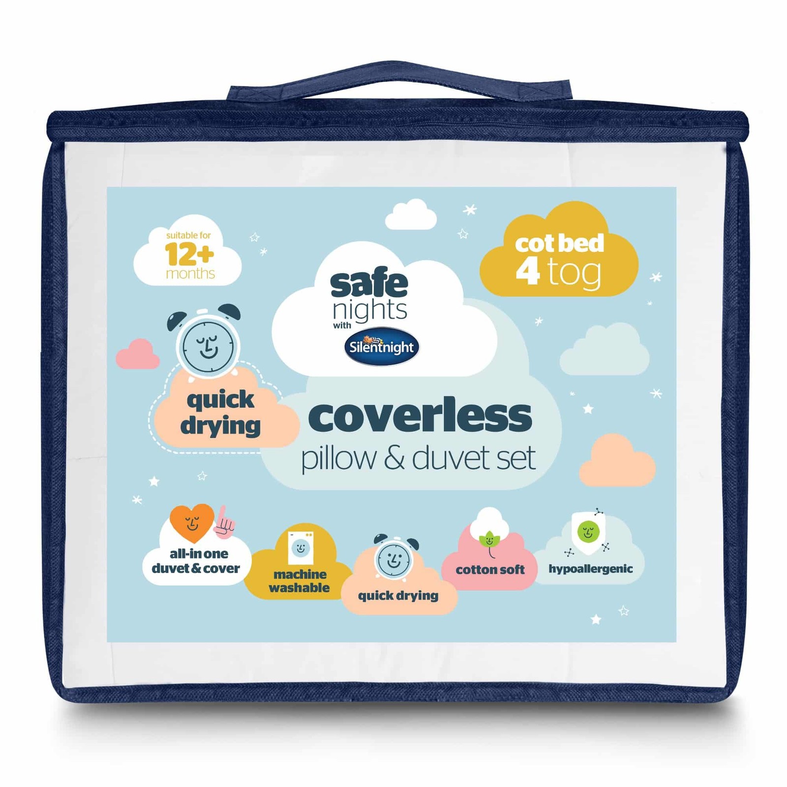 Set piumone e cuscino letto senza copriletto Silentnight Safe Nights anallergico