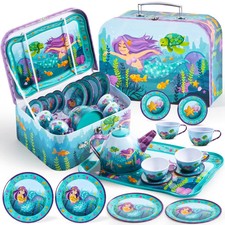 Joyfy Kid's Mermaid Tea Set - Princess Pretend Play Toy for Girls Ages 3-6