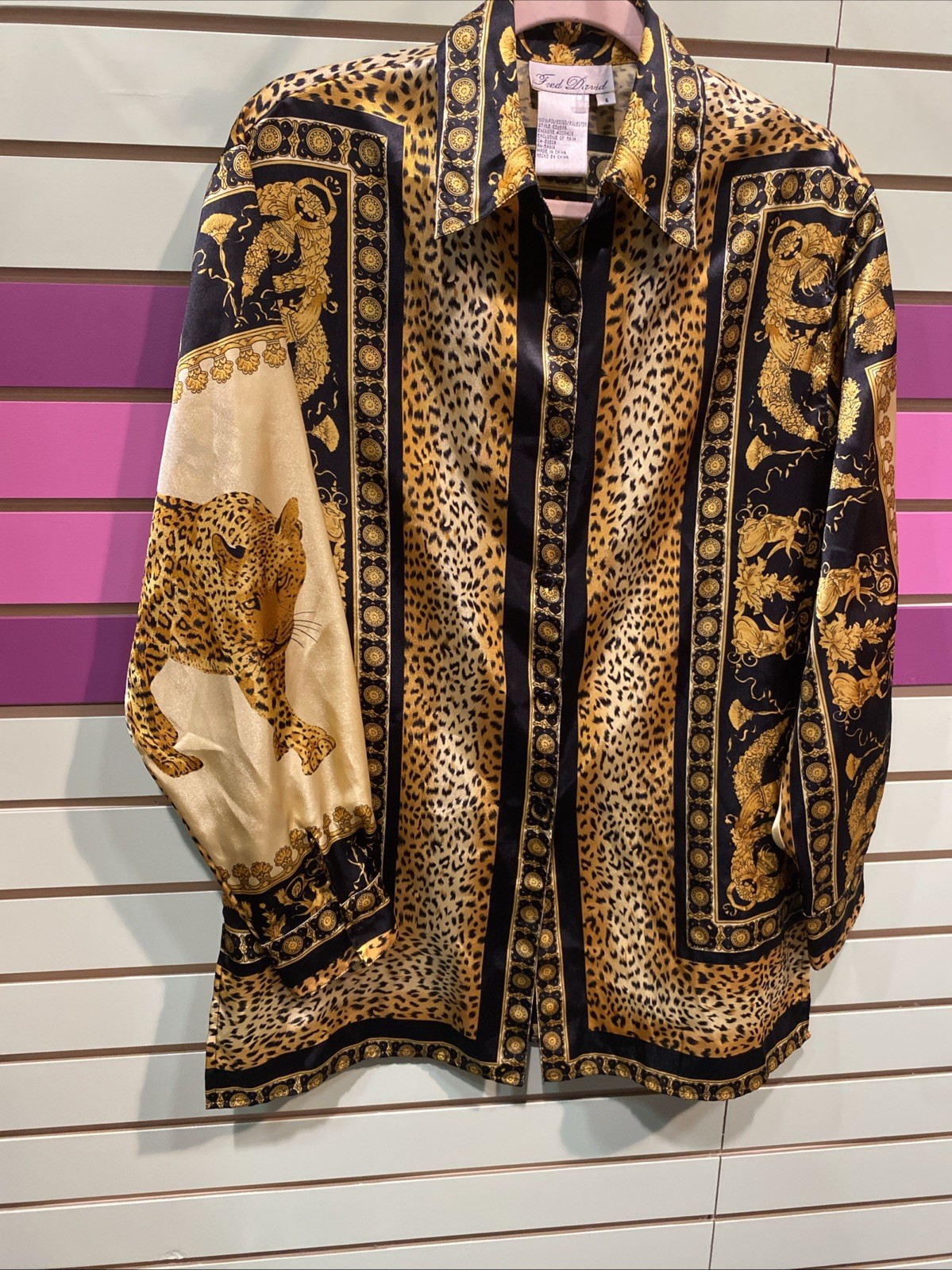 Fred David Button Down Top Leopard Baroque Print … - image 2