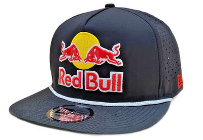 R Black Flat Brim Performance Cap w/White Rope. 3 Logos. BMX