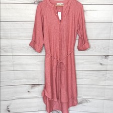 NWT LOFT Women's Coral High Low Long Sleeve Linen Dress Size Medium