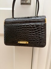 Vintage Genuine Dark Brown Alligator Leather Top Handle Handbag Perfect