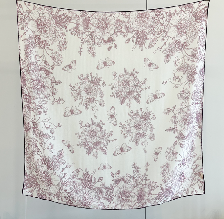 95X95cm Pink Garden Print Pure Cashmere Scarf for Women