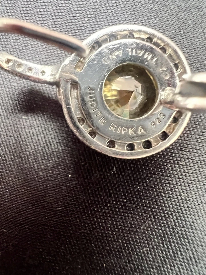 JUDITH RIPKA 925 SS Yellow Quartz  WHITE SAPPHIRE LEVER-BACK Dangling EARRINGS - Image 4 of 4