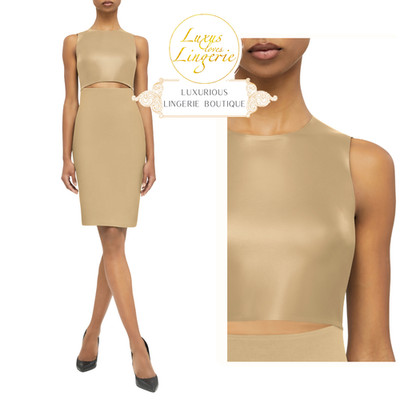 ECO VEGAN DRESS Wolford 36 S cafe au lait creme Kleid Kunstlederiminat Etuikleid
