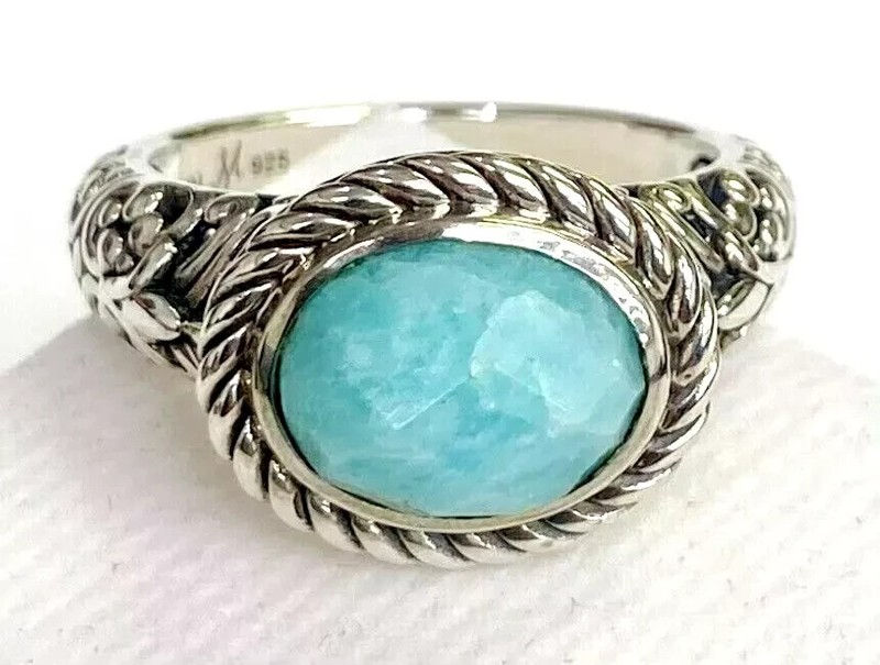 HSN Bali Designs Sterling Silver Oval Amazonite Cable Ring Size 7