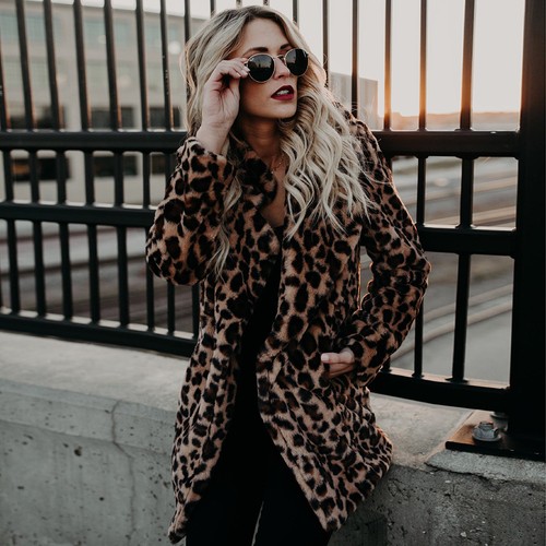 Vintage Faux Fur Leopard Coat Outwear 