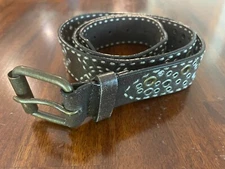 Leather Women's Embroidered Metal Circle Brown Belt Medium Western