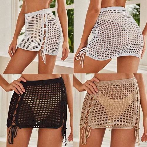 Costume da bagno corto sexy in maglia costume da bagno pizzo spiaggia copricostume gonna