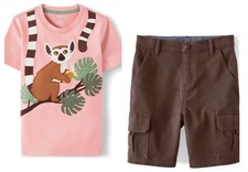 Gymboree Boys 12 Safari Pink Lemur Tee Brown Cargo Shorts Set NWT 2023 Savanna