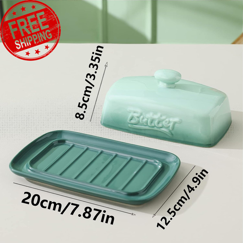 Large Porcelain Butter Dish with Lid, Classic Matte Butter Keeper for Counterto - Picture 3 of 12