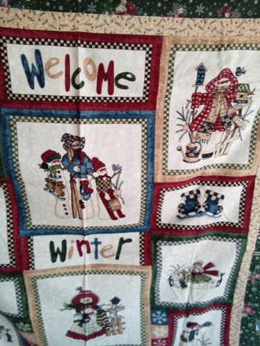 Edredón de franela hecho a mano Winter Wonderland muñeco de nieve familia 45"x51" núcleo de cabaña - Imagen 4 de 7