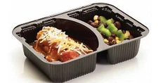 WNA Two Compartment OPS Hamburger/Snack Tray Container 6.5"X5" Black | 1000/Case
