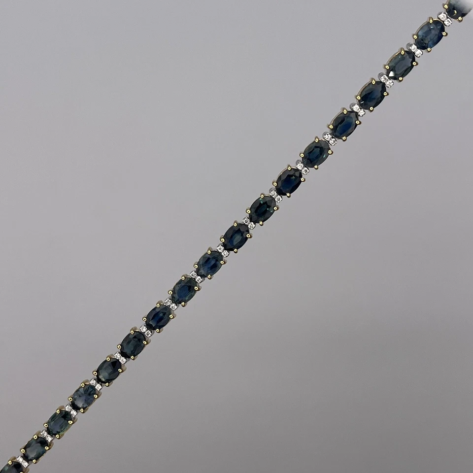 Brazalete tenis oro 18k 750 dos tonos 16ctw zafiro ovalado y diamantes 6,75" Foto 4 de 4