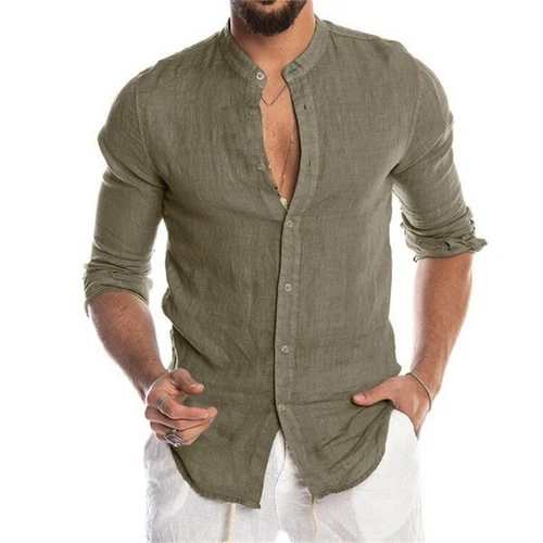 Herren Freizeit Lose Leinen Cardigan Shirt Ständer Kragen Langarm Blusen Tops - Bild 38 von 88