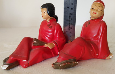 Vintage Dexter Mahnke Chalkware Figures Asian Man and Woman #22808