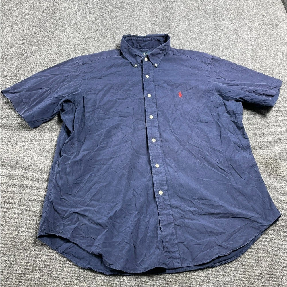Men's Navy Blue Classic Fit Short Sleeve Button Down Casual Linen Shirt Size XL