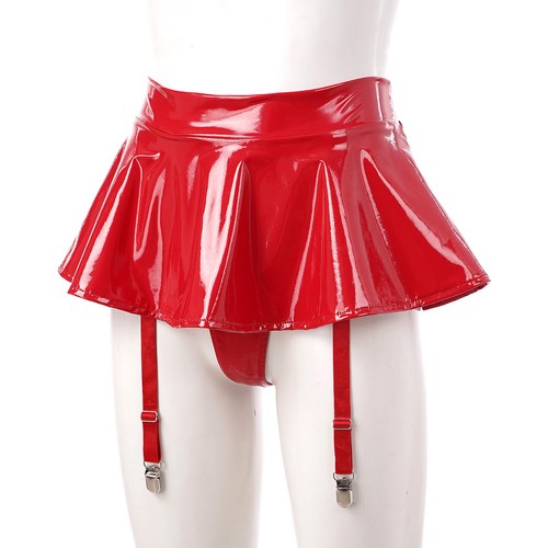 Womens Miniskirt PVC Clubwear Shiny Skirts Faux Leather Suspender Novelty Rave - Picture 8 of 45