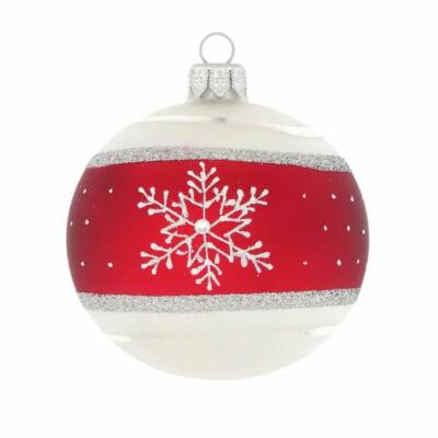 6cm MATT WHITE SILVER BORDEAUX BALL EUROPEAN BLOWN GLAS CHRISTMAS ORNAMENT 244
