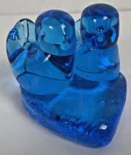 Blue Birds of Happiness Glass Figurine Signed Leo Ward 1994 Pair On Heart VTG