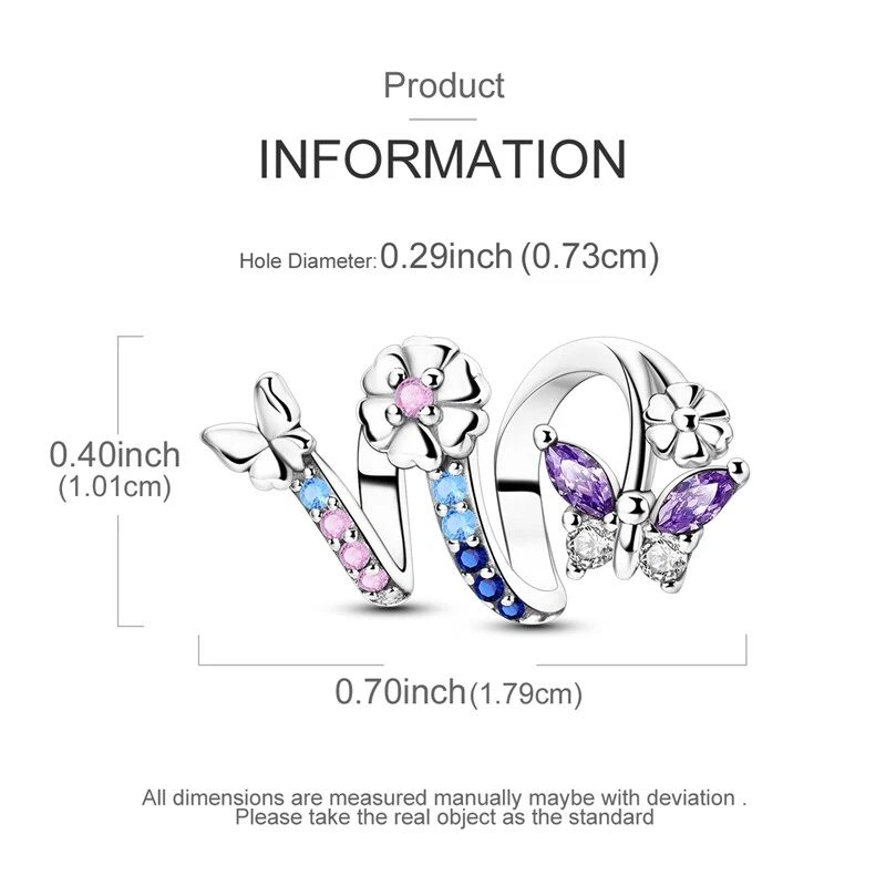 MULA Frauen 925 Sterling Silber Charm Rosa CZ Schmetterling Blumen Für Armband - Bild 3 von 4