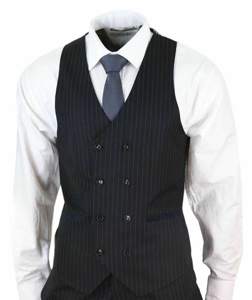 Mens 3 Piece Suits Gatsby 1920s Peaky Blinders Gangster Pinstripe Tailored Fit+ - Image 3 of 4