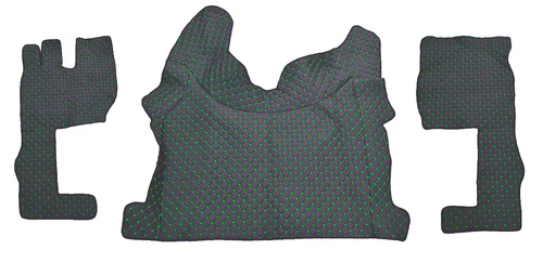 Floor Mats Black w/Green Stitches Eco Leather for LeftHDrive Volvo FH 2021+
