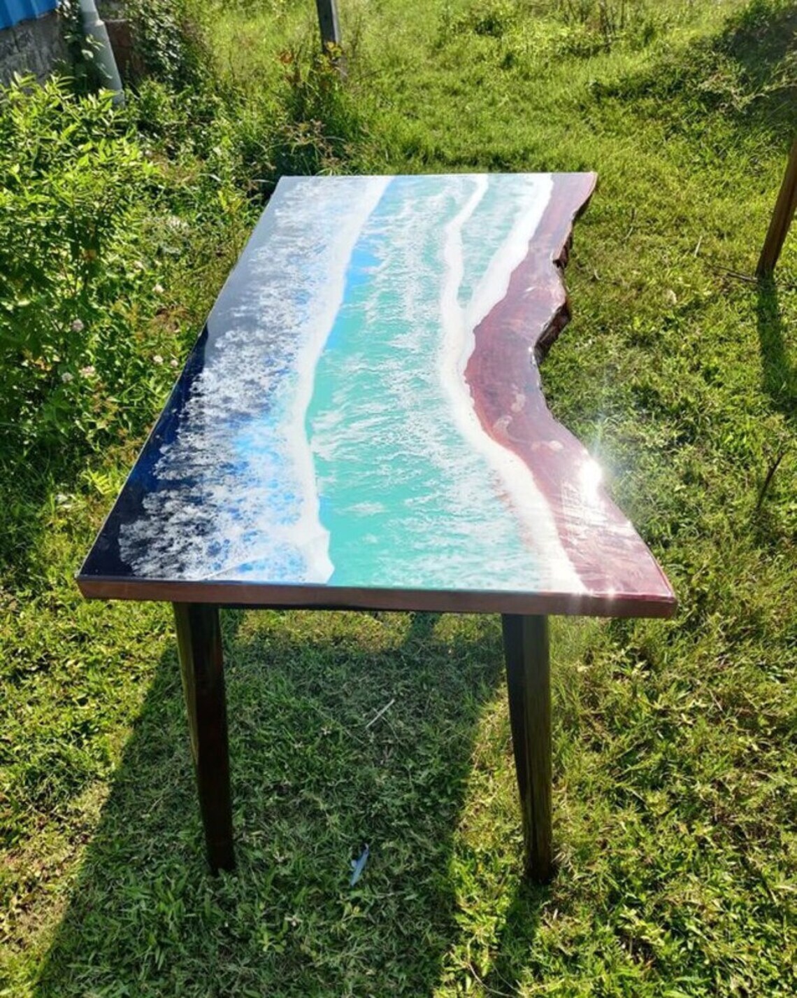 Ocean Wave Epoxy Resin Dining Table with Luxury Countertop Design