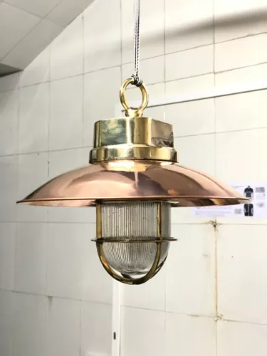 Ship Salvaged Old Brass Nautical Golden Ceiling Hanging Light with Copper Shade