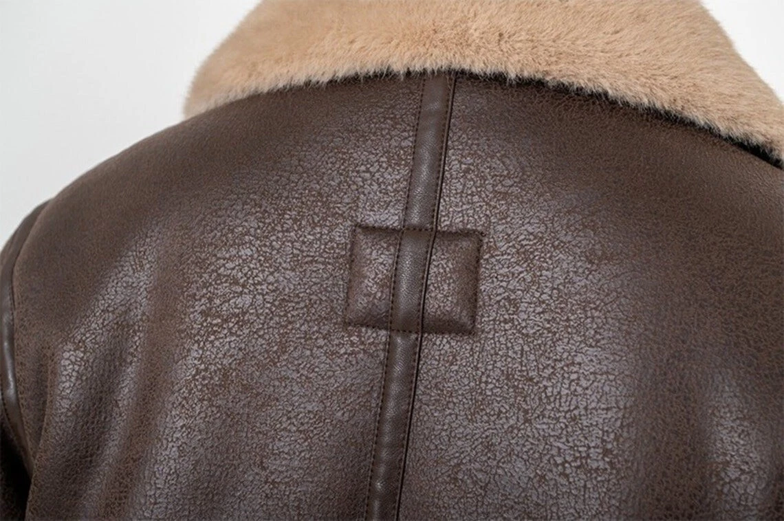 Men's Leon Kennedy Resident Evil Remake 4 Faux Fur Bomber Leather Jacket image 4