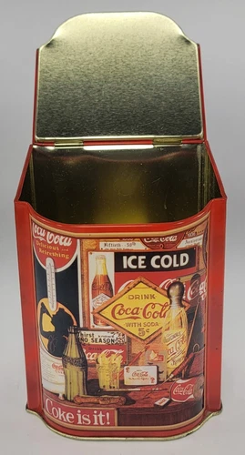 Vintage Retro Coca Cola Decorative Tin Hinged Slope Lid "Coke is it" Slogan 1980