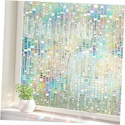 Window Privacy Film:3D Stained Glass Decorative Static 17.5 x 78.7 IN Rainbow