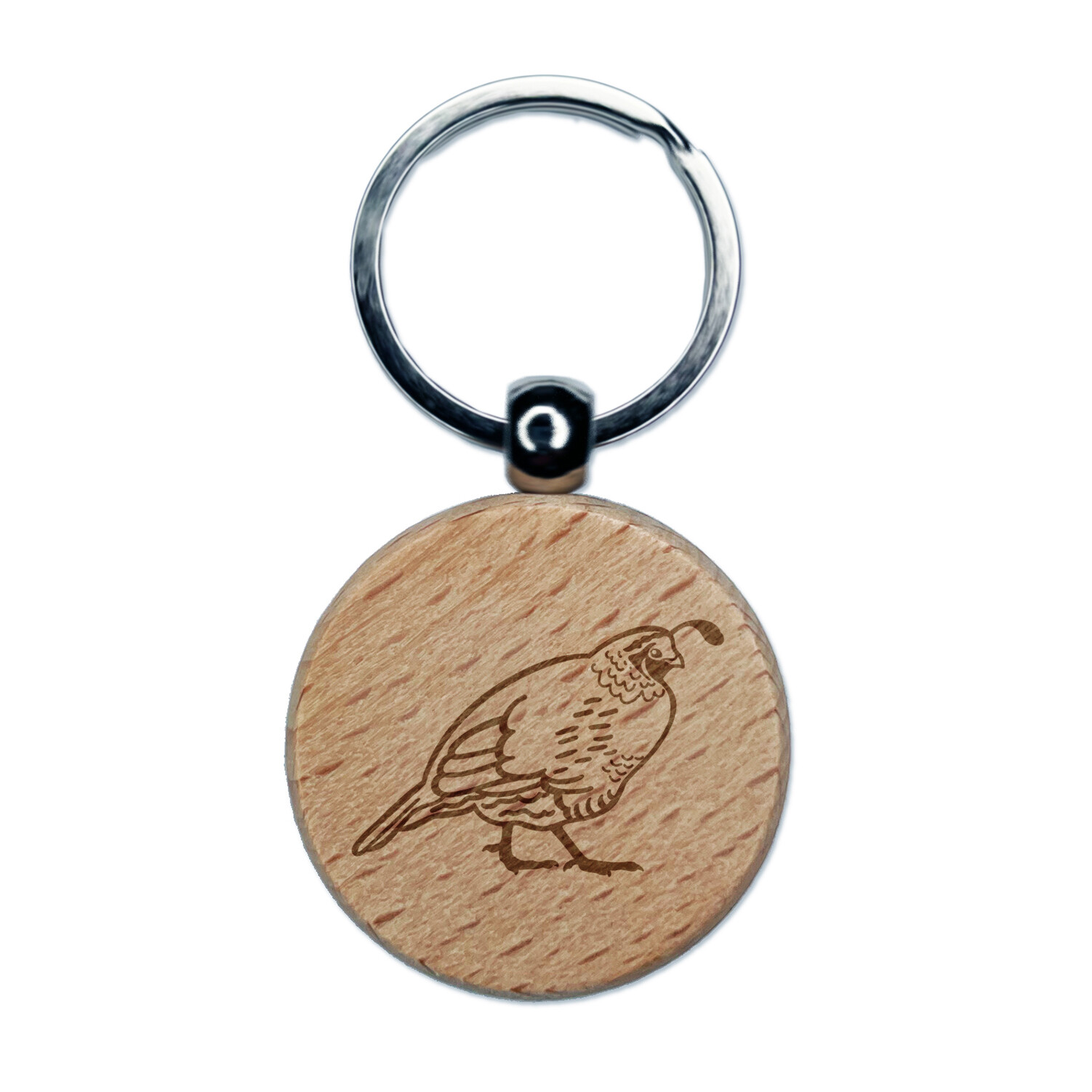 Plump California Quail Engraved Wood Round Keychain Tag Charm
