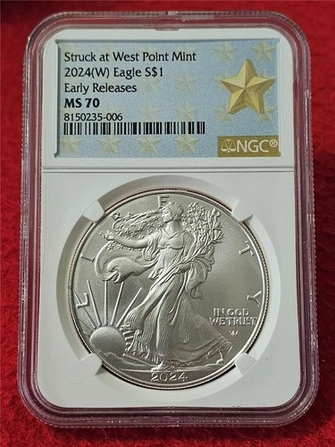2024(W) Silver Eagle Dollar ASE NGC MS 70 STRUCK AT WEST POINT MINT  ER  #T1245