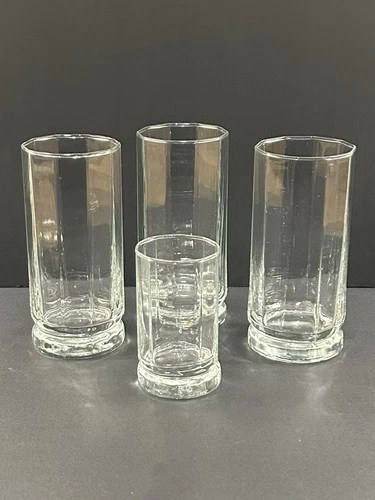 Vtg Anchor Hocking Essex Clear Set Of 3 16oz Glass Tumblers + 1 7oz Juice Glass