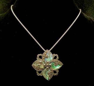 STERLING SILVER 925 NF THAILAND MARCASITE & MOP PIN/NECKLACE               6-138