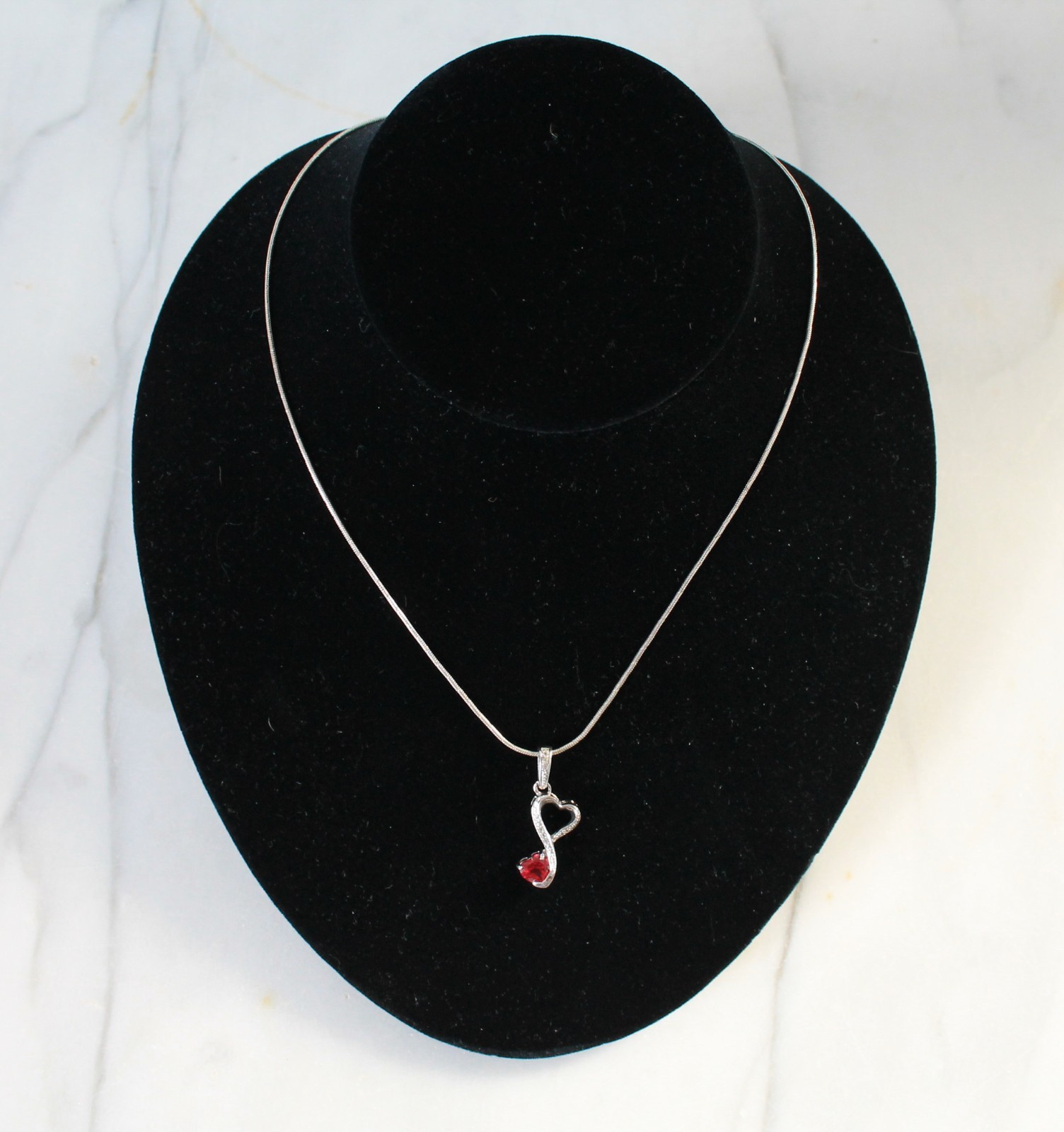 .925 Sterling Silver Infinity Ruby Heart Necklace… - image 1