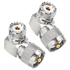 CESS UHF Right Angle Adapter L Shape 10: Male to Female,2-Pack, Silver