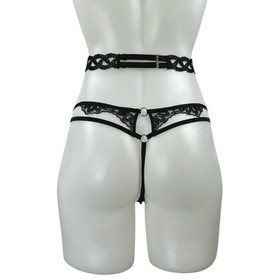 Aubade Women's Black Lace Strappy Crotchless Garter Belt Thong Underwear Panty S