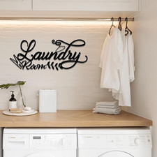 Metal Laundry Room Wall Art Sign, Black Farmhouse Decor, 18.1 x 7.1 Inch