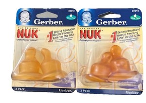 Gerber NUK Orthodontic Sz 1 Newborn Bottle Nipples SlowFlow 2Pk NOS 2510 Germany