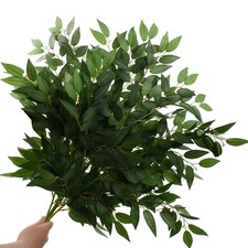 Artificial Italian Ruscus Greenery Stems, Faux Green Leaf Garland Branches Ha...