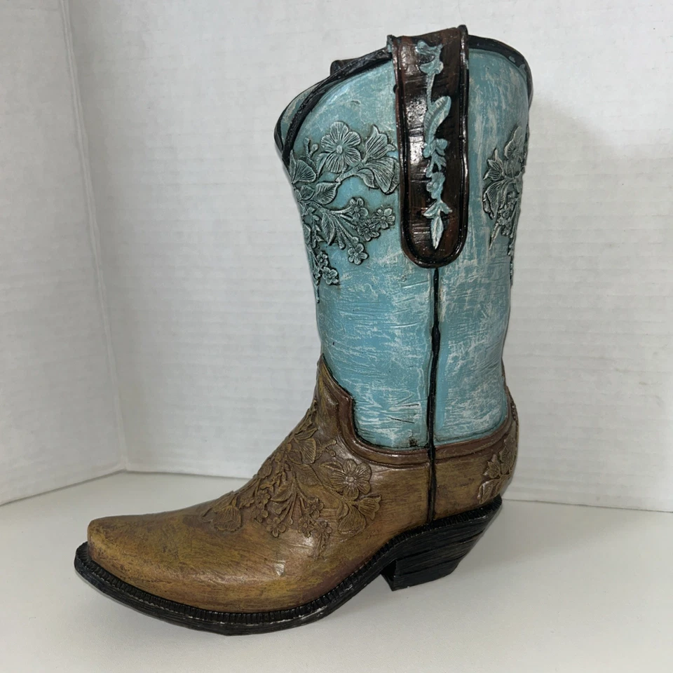 burton + BURTON Resin Cowgirl Boot Vase, 9.25-inch Height  Turquoise and Brown - Image 2 of 4