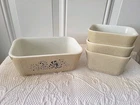 4 Vtg Pyrex Homestead Blue Speckled  Refrige. 501 B 1.5 PT. & 502 B 1.5 CUP VGC