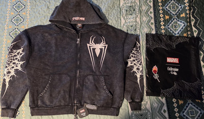 Civilregime Marvel Spider-Man Men's L Black Graphic Full Zip Hoodie w Pockets