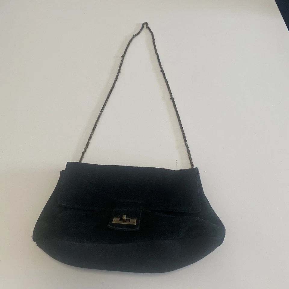Sac bandoulière Free People en cuir suédé noir chaîne sangle style boho vintage - Photo 1/4