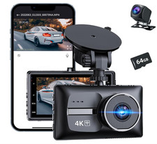 4K Front  Rear Dash Cam Dual 4K/1080P w/ 64GB Card, Night Vision, Parking Mode